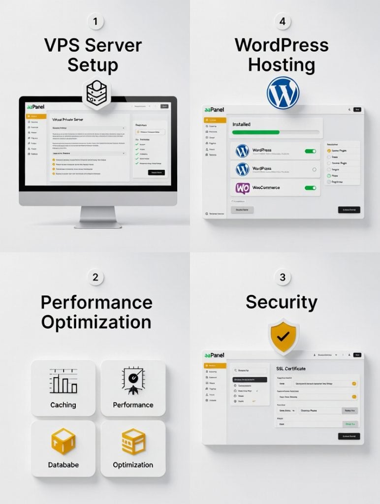 Performance optimization checklist for WooCommerce on aaPanel including caching, database tuning, and speed settings.