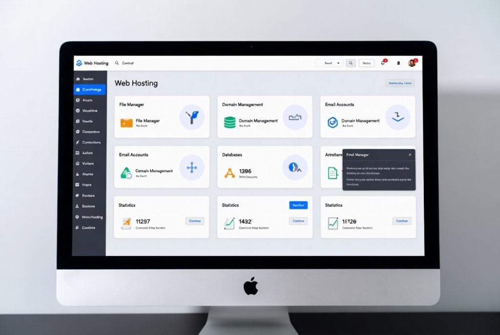 Overview of web hosting control panel main dashboard interface.