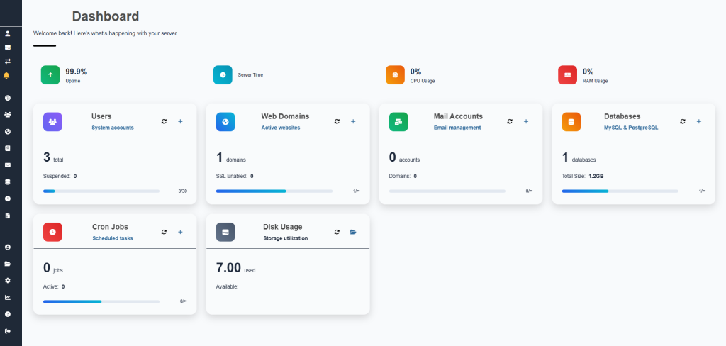 HestiaCP dashboard 2026.