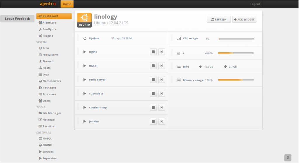 Ajenti dashboard 2026.