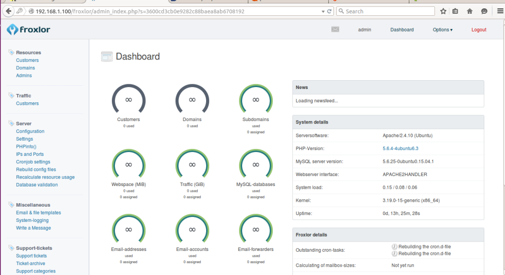 Froxlor dashboard 2026.