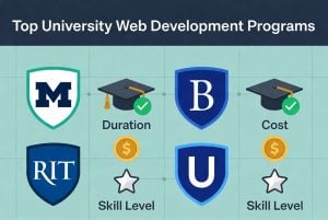 Comparison of best university web development programs for beginners with key features.
