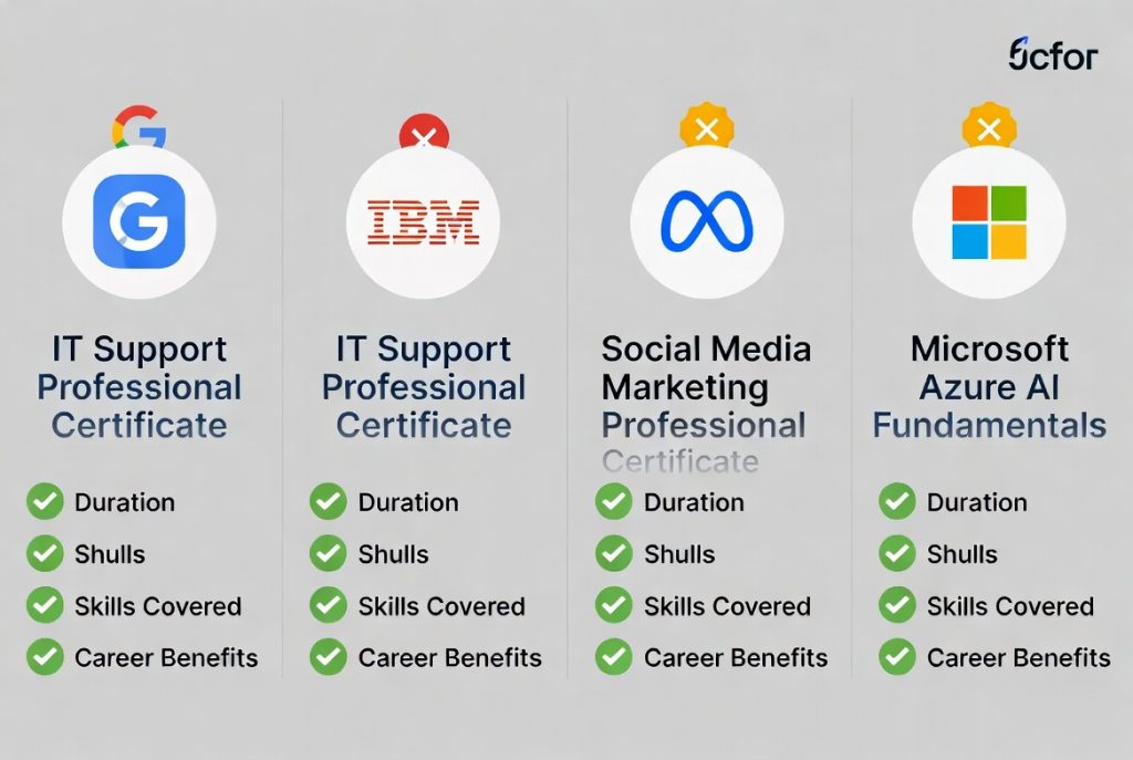 Comparison of the best short IT online courses with certificates