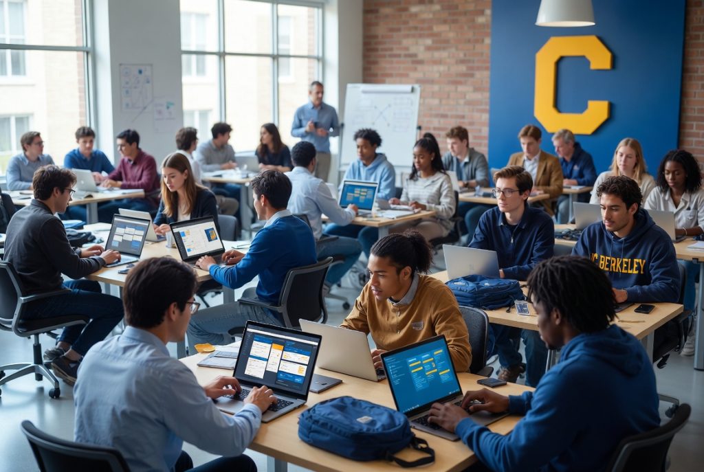 UC Berkeley students learning website and app development in modern classroom