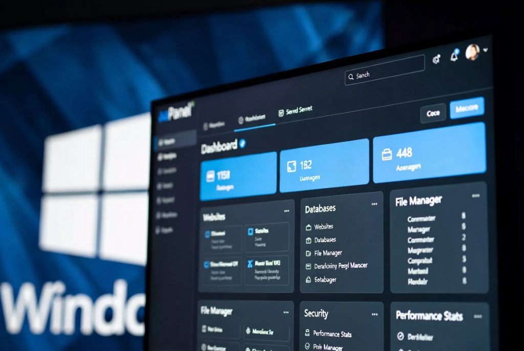 aaPanel dashboard running as free web hosting control panel on Windows Server