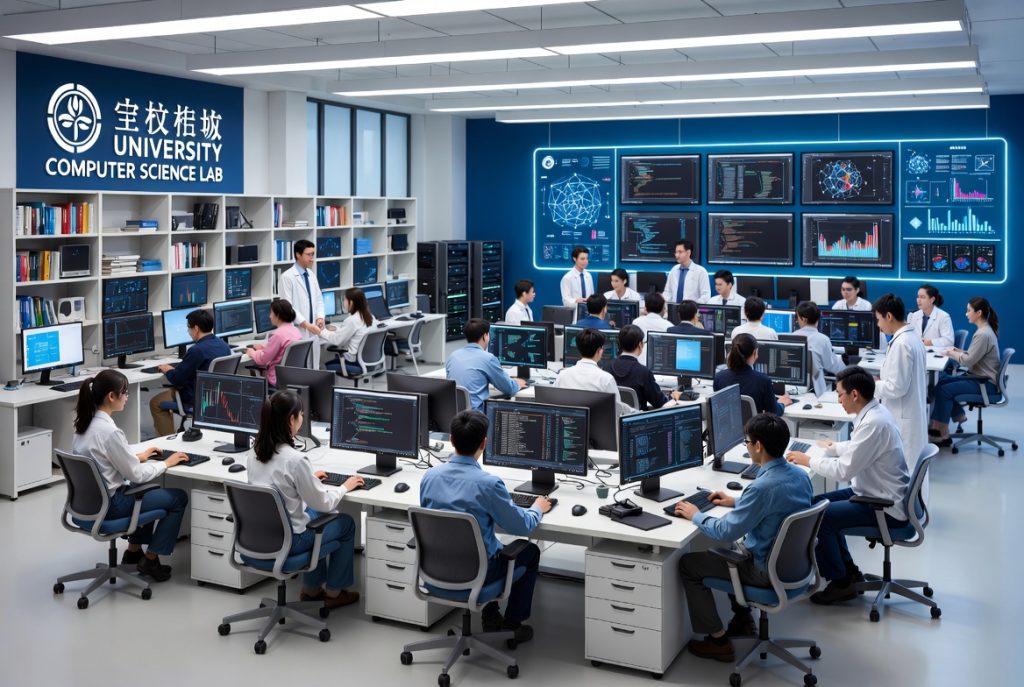 Students and faculty conducting research in Tsinghua University Computer Science lab