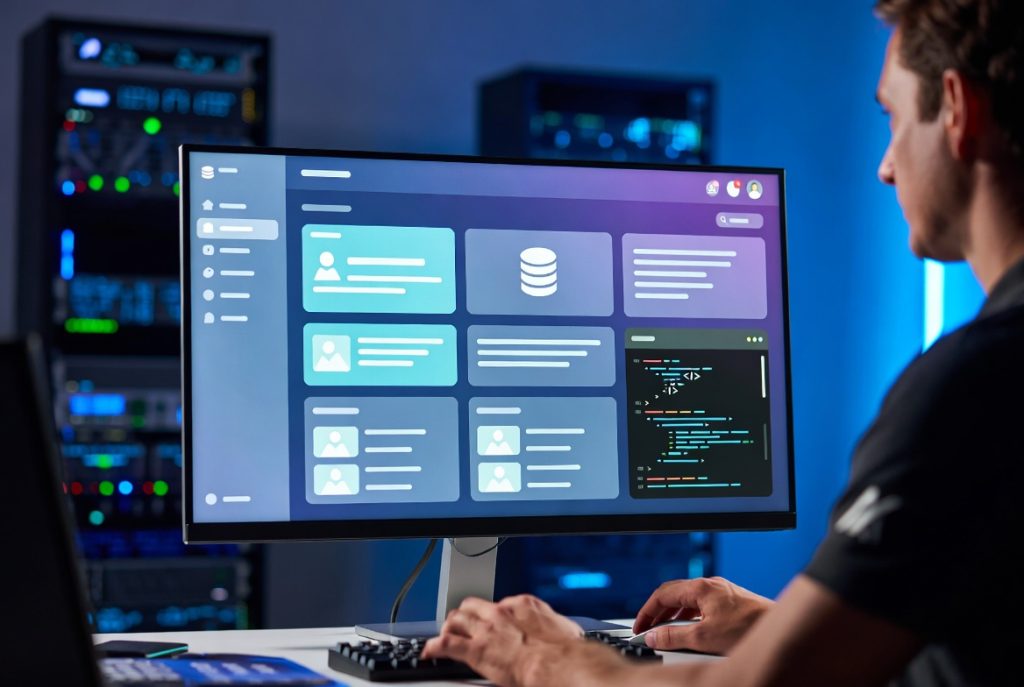Developer building a custom content management system from scratch