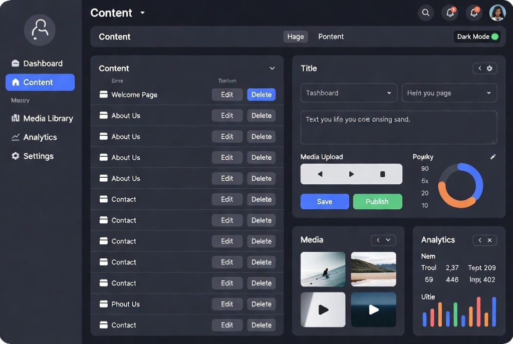 Example of a completed custom content management system dashboard