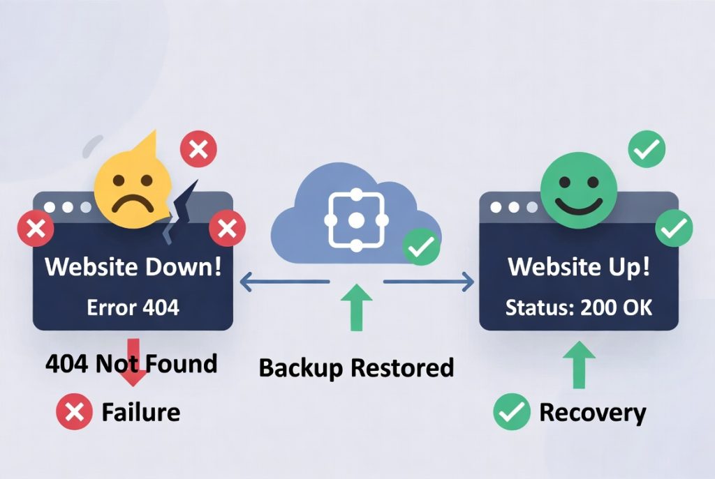 Website restoration process using hosting control panel backup