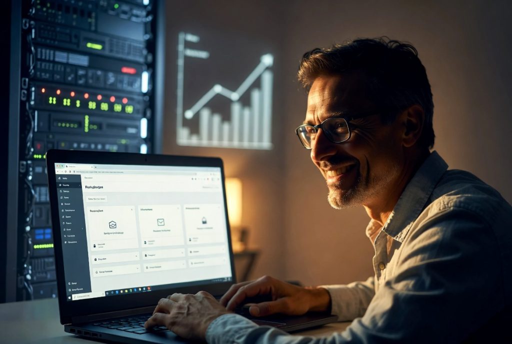 Small business owner using a website control panel for easy management