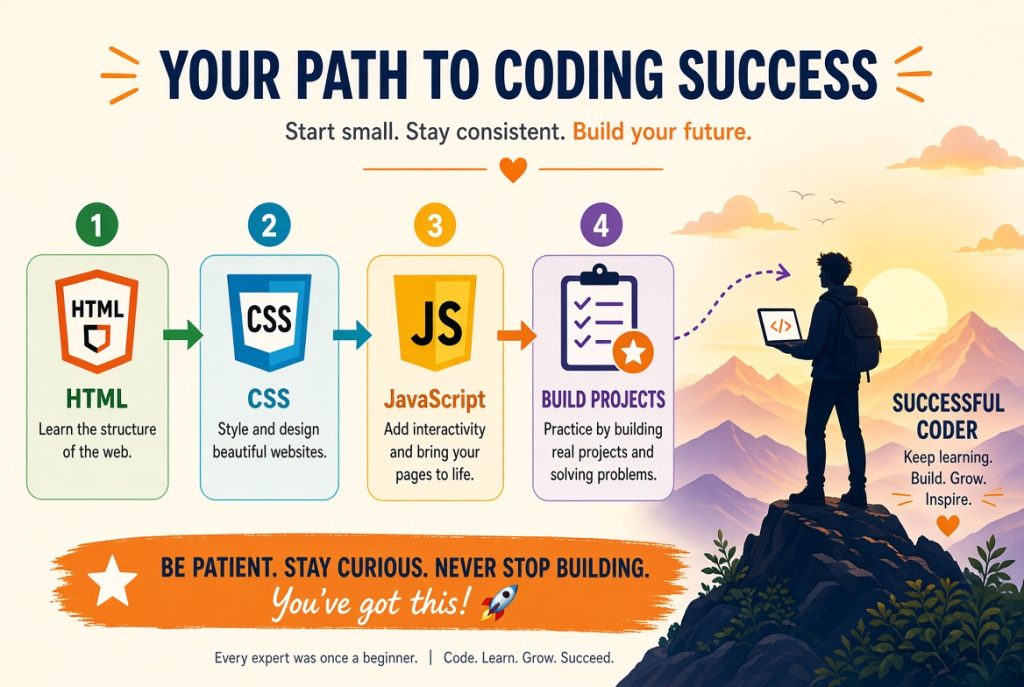 Step by step path to learn coding for free and stay motivated