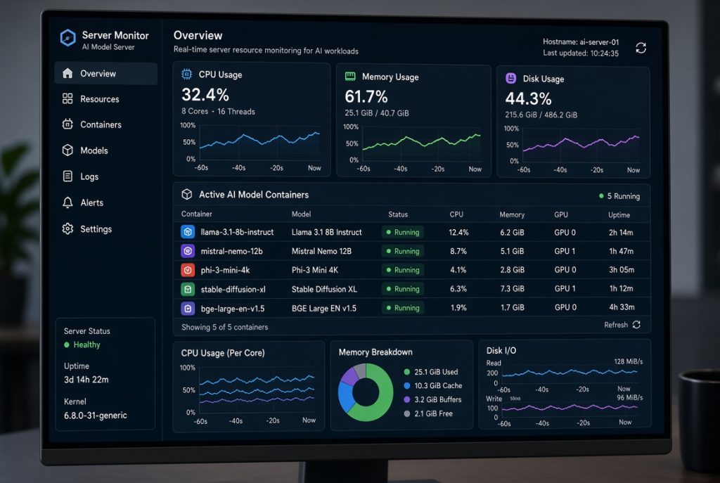 Monitoring server resources while running open source AI models