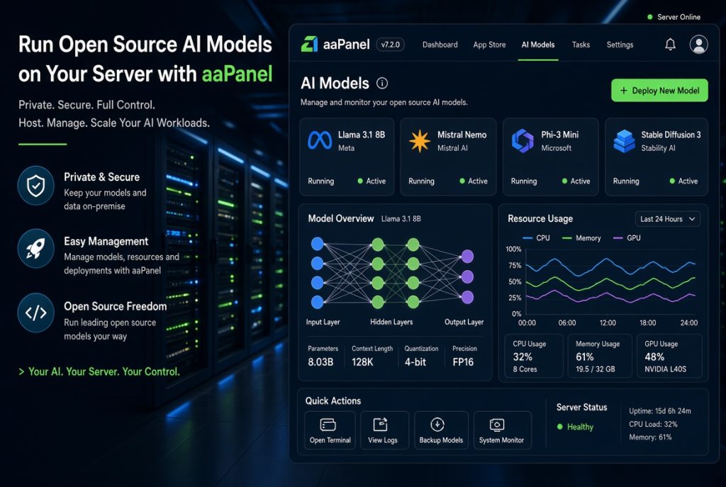 How aaPanel supports running open source AI models on server