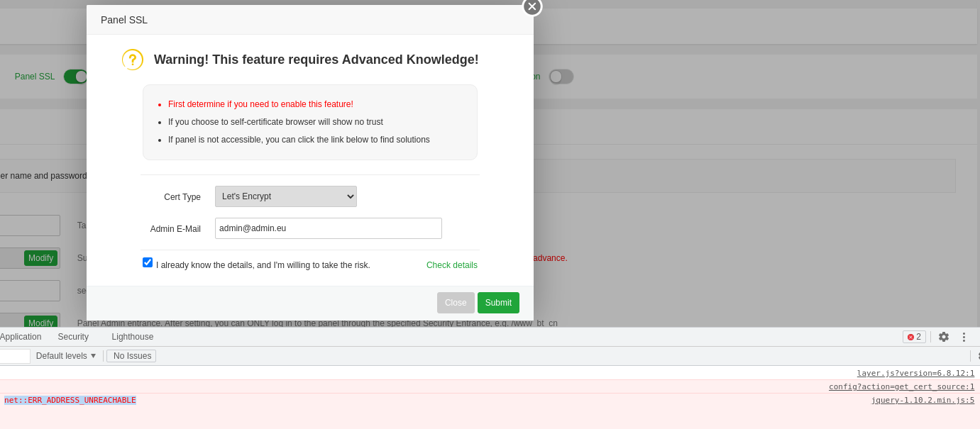 Settings aapanel enable SSL dont open a modal win. - aaPanel - Free ...