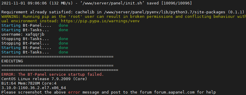 An error occurred while updating AAPanel version [6.8.15] - server ...