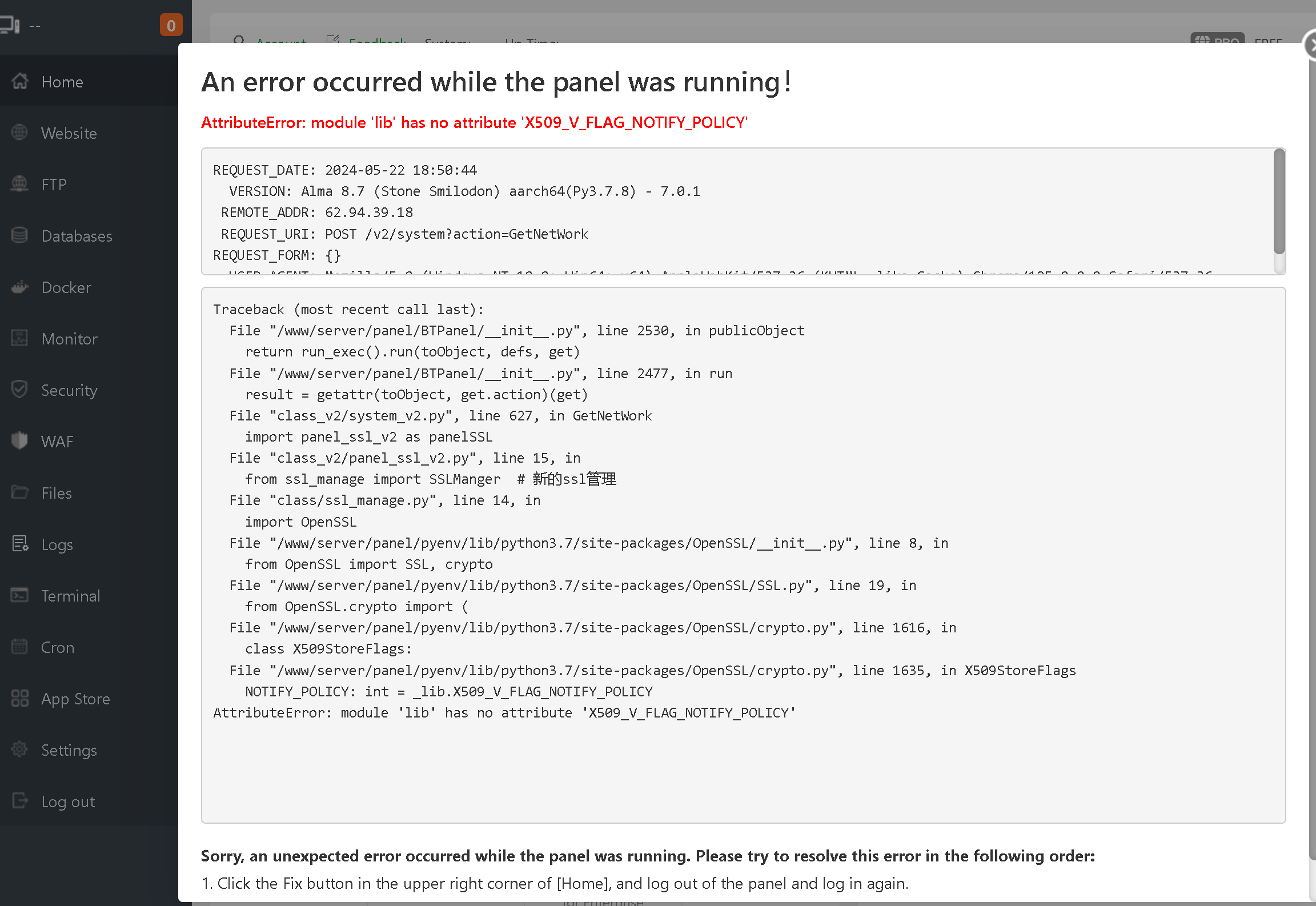 Unable to access the panel after update to last version - aaPanel ...