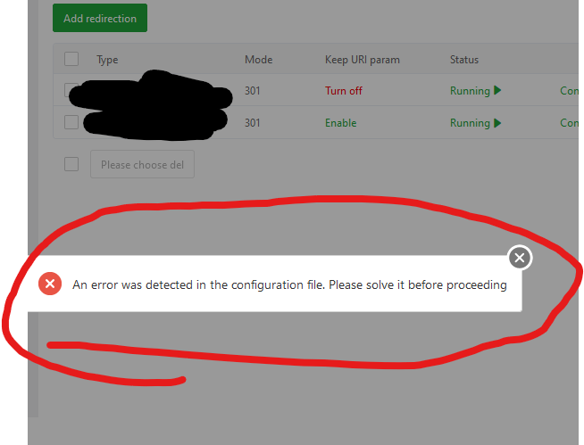 301 redirects notifcation error - aaPanel - Free Hosting control panel ...