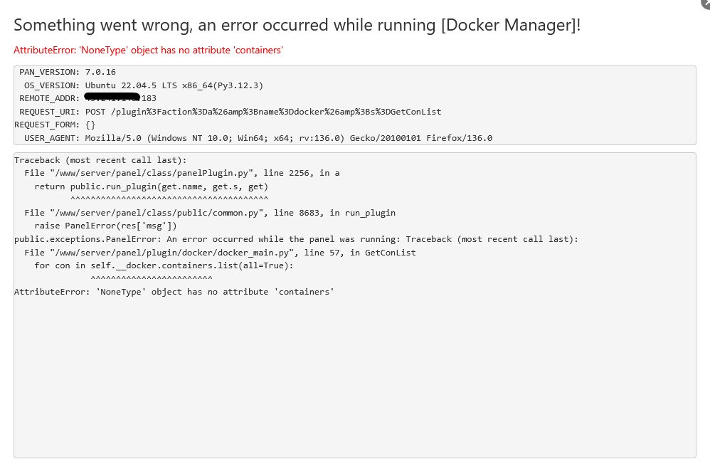 AttributeError: 'NoneType' object has no attribute 'containers ...
