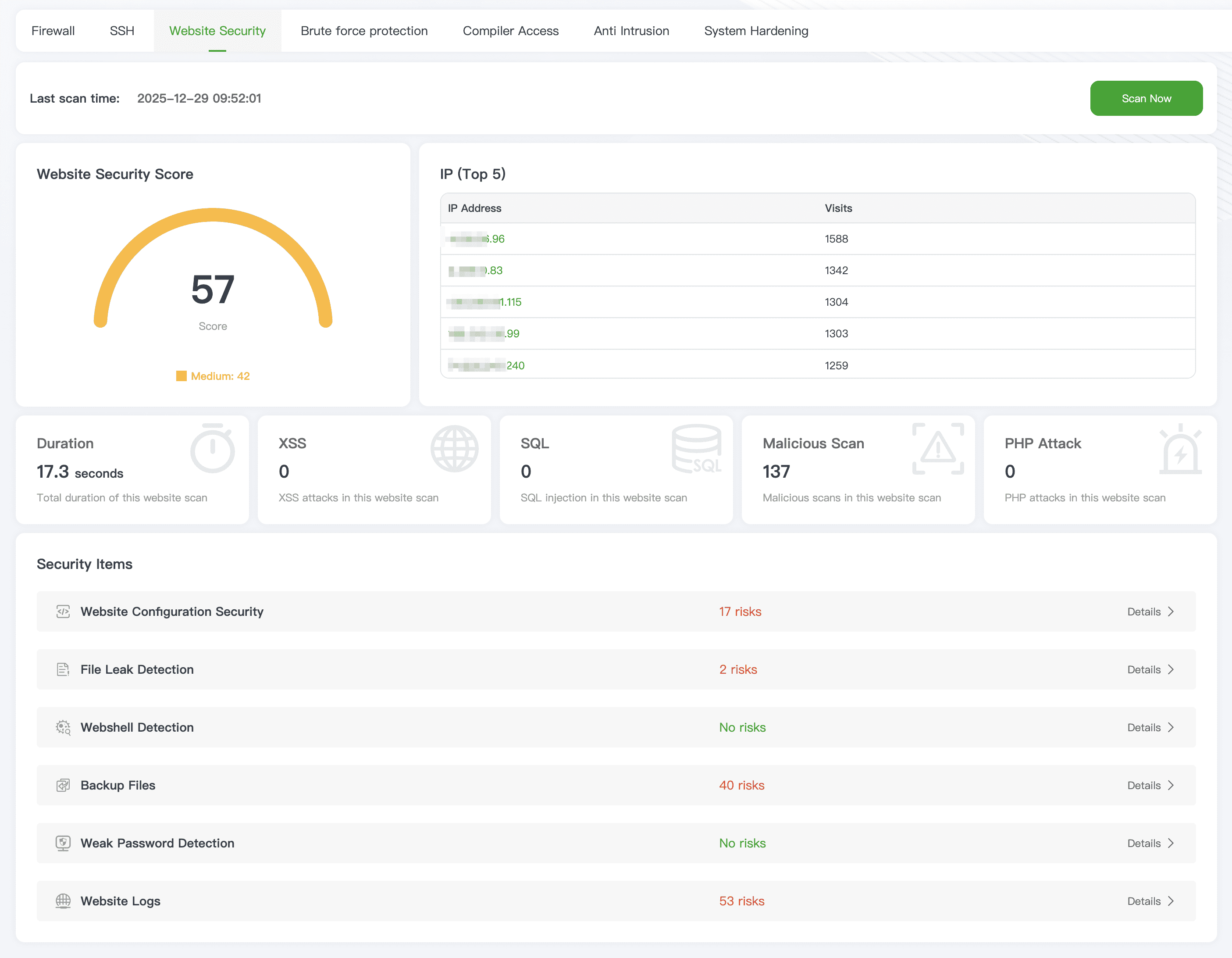 aaPanel Website Security Center Interface